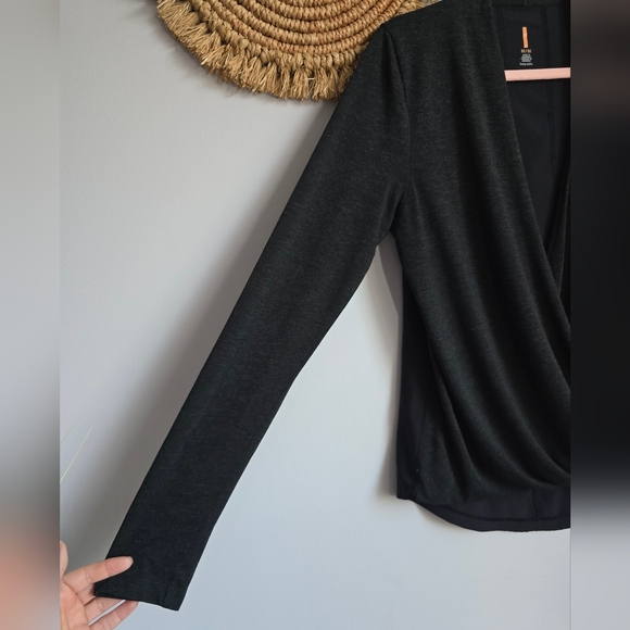 LUCY Charcoal Gray Uplifting Wrap Surplice Wool Blend Jersey Knit Top SZ Medium - Picture 4 of 9